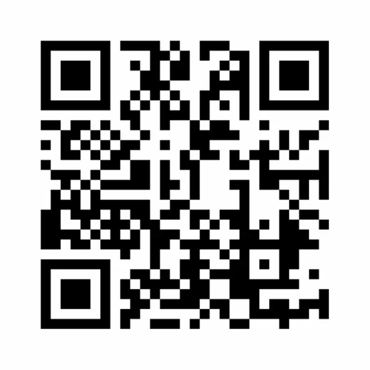 Schwarz-weißer QR-Code mit quadratischen Mustern und drei großen Quadraten in den Ecken oben links, oben rechts und unten links.